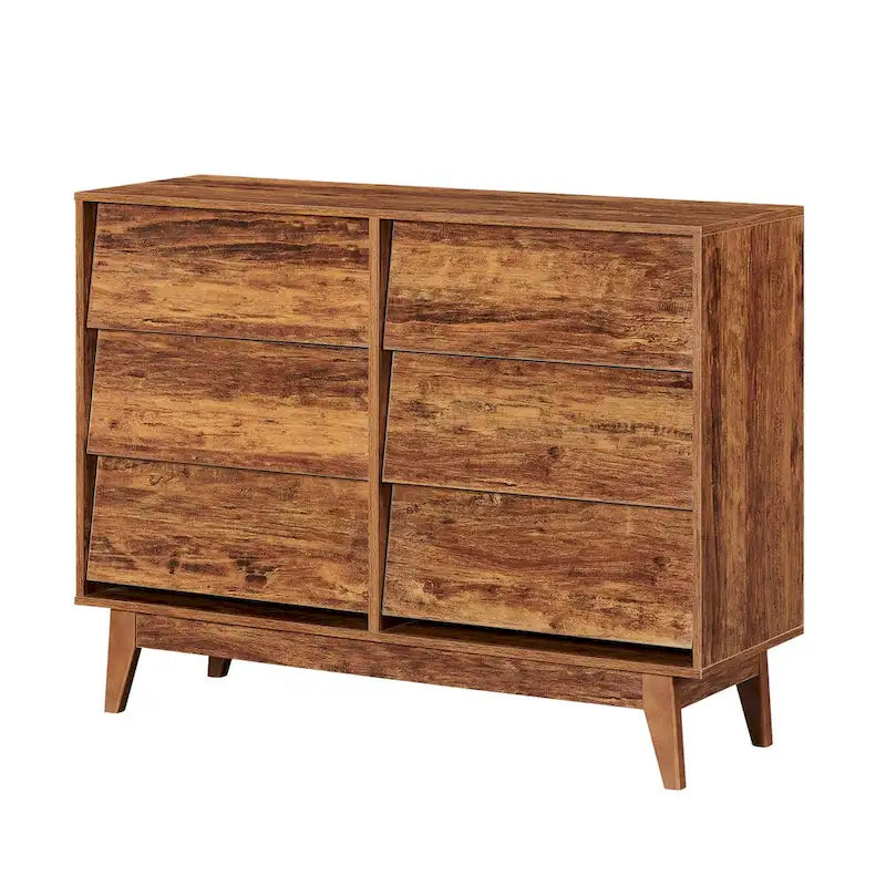 Comò marrone/nero con 6 cassetti in stile Mid-Century con design smussato, per 1