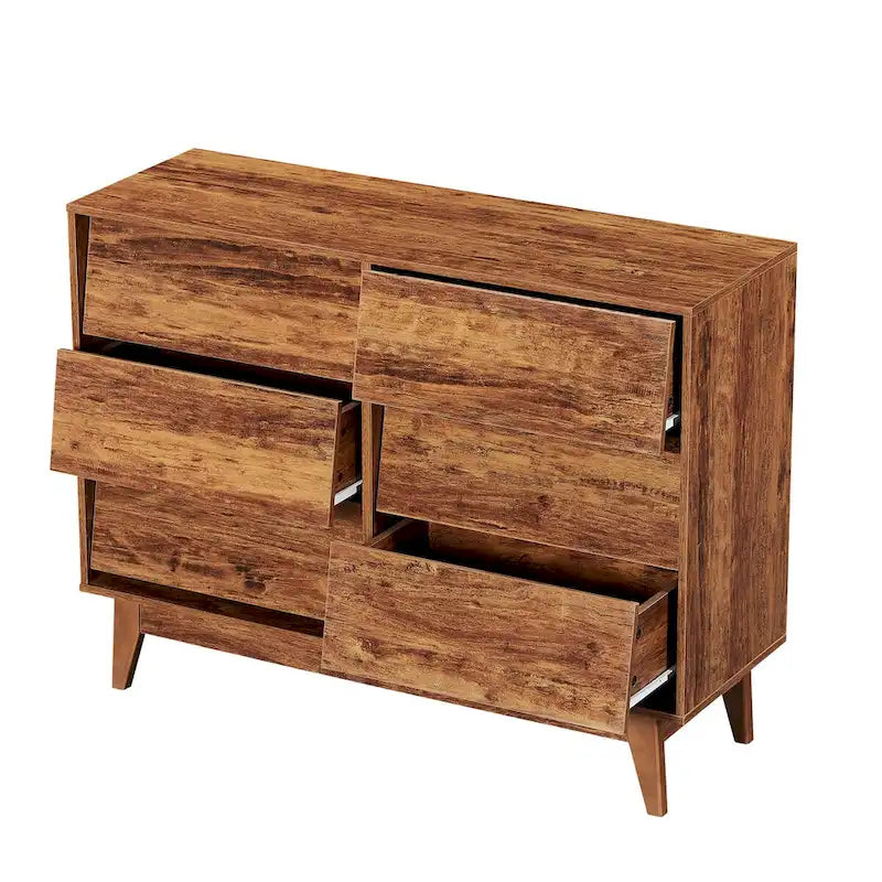 Comò marrone/nero con 6 cassetti in stile Mid-Century con design smussato, per 1