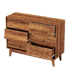 Comò marrone/nero con 6 cassetti in stile Mid-Century con design smussato, per 1
