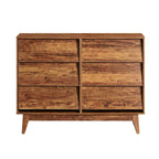 Comò marrone/nero con 6 cassetti in stile Mid-Century con design smussato, per 1