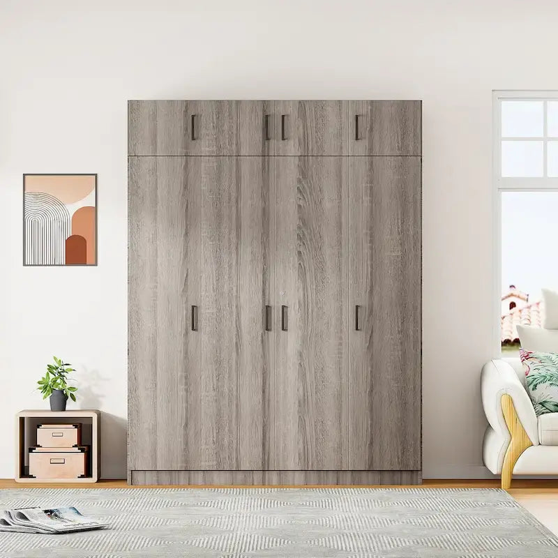 Armadio a 4 ante bianco/grigio con cassetto e bastone appendiabiti, 1 persona