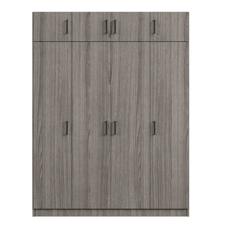 Armadio a 4 ante bianco/grigio con cassetto e bastone appendiabiti, 1 persona