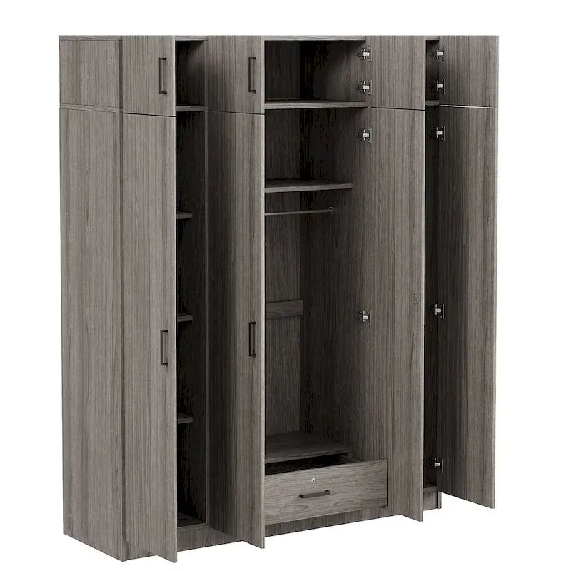 Armadio a 4 ante bianco/grigio con cassetto e bastone appendiabiti, 1 persona