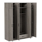 Armadio a 4 ante bianco/grigio con cassetto e bastone appendiabiti, 1 persona