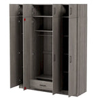 Armadio a 4 ante bianco/grigio con cassetto e bastone appendiabiti, 1 persona