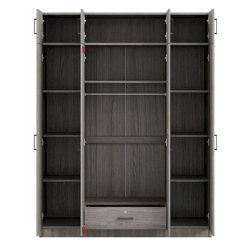 Armadio a 4 ante bianco/grigio con cassetto e bastone appendiabiti, 1 persona