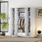Armadio a 4 ante bianco/grigio con cassetto e bastone appendiabiti, 1 persona