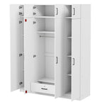 Armadio a 4 ante bianco/grigio con cassetto e bastone appendiabiti, 1 persona