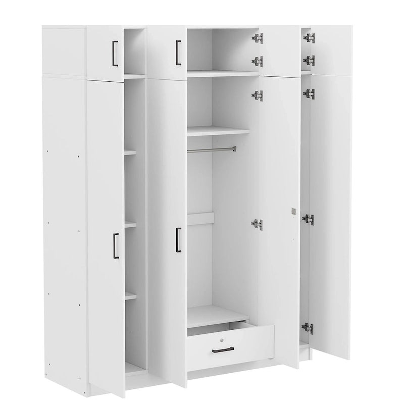 Armadio a 4 ante bianco/grigio con cassetto e bastone appendiabiti, 1 persona