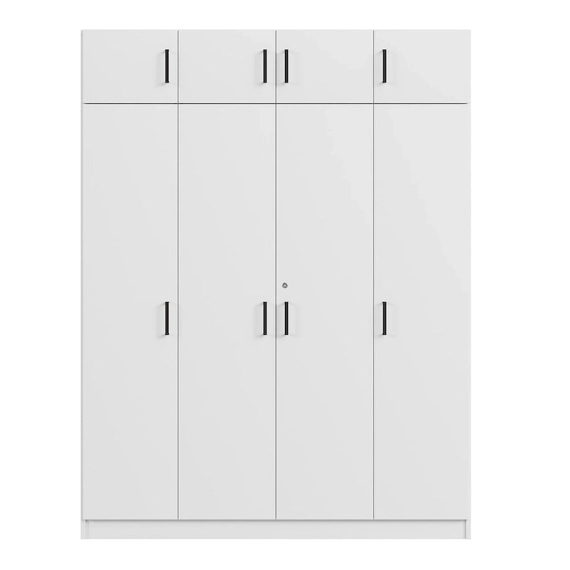 Armadio a 4 ante bianco/grigio con cassetto e bastone appendiabiti, 1 persona
