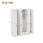 Armadio a 4 ante bianco/grigio con cassetto e bastone appendiabiti, 1 persona