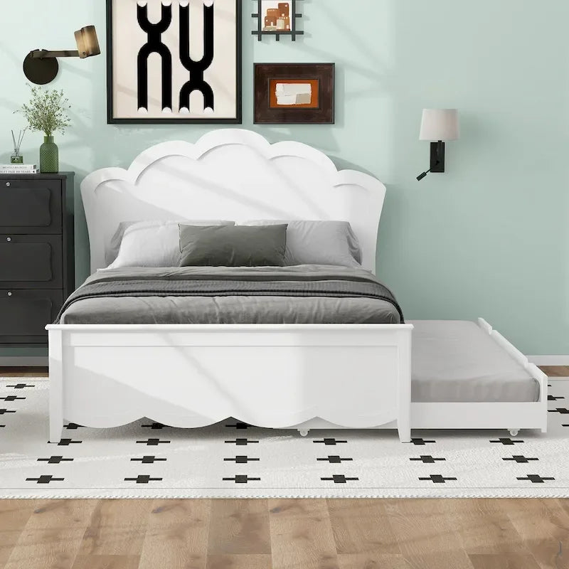Letto a piattaforma singolo e matrimoniale bianco con letto estraibile e testiera, per 2 persone