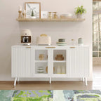 Credenza/Mobile Buffet Mid-Century Bianco e Nero con 4 Ante in Vetro, Armadietto Monofamiliare