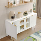 Credenza/Mobile Buffet Mid-Century Bianco e Nero con 4 Ante in Vetro, Armadietto Monofamiliare