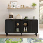 Credenza/Mobile Buffet Mid-Century Bianco e Nero con 4 Ante in Vetro, Armadietto Monofamiliare