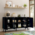Credenza/Mobile Buffet Mid-Century Bianco e Nero con 4 Ante in Vetro, Armadietto Monofamiliare
