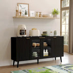 Credenza/Mobile Buffet Mid-Century Bianco e Nero con 4 Ante in Vetro, Armadietto Monofamiliare