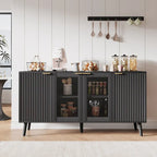 Credenza/Mobile Buffet Mid-Century Bianco e Nero con 4 Ante in Vetro, Armadietto Monofamiliare