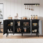 Credenza/Mobile Buffet Mid-Century Bianco e Nero con 4 Ante in Vetro, Armadietto Monofamiliare