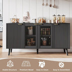 Credenza/Mobile Buffet Mid-Century Bianco e Nero con 4 Ante in Vetro, Armadietto Monofamiliare