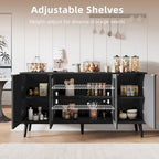 Credenza/Mobile Buffet Mid-Century Bianco e Nero con 4 Ante in Vetro, Armadietto Monofamiliare