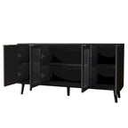 Credenza/Mobile Buffet Mid-Century Bianco e Nero con 4 Ante in Vetro, Armadietto Monofamiliare