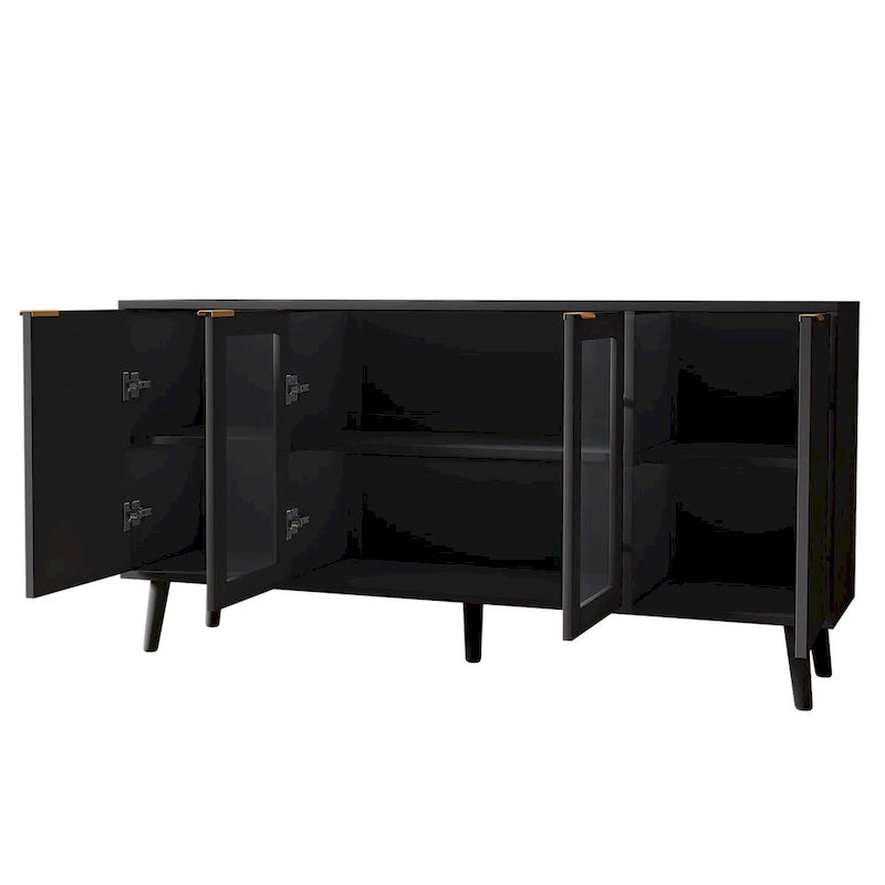 Credenza/Mobile Buffet Mid-Century Bianco e Nero con 4 Ante in Vetro, Armadietto Monofamiliare