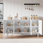 Credenza/Mobile Buffet Mid-Century Bianco e Nero con 4 Ante in Vetro, Armadietto Monofamiliare