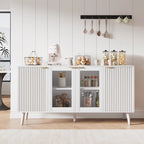 Credenza/Mobile Buffet Mid-Century Bianco e Nero con 4 Ante in Vetro, Armadietto Monofamiliare