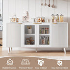 Credenza/Mobile Buffet Mid-Century Bianco e Nero con 4 Ante in Vetro, Armadietto Monofamiliare