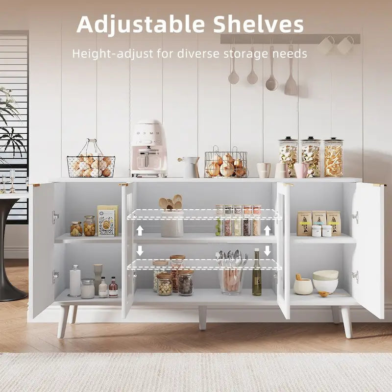 Credenza/Mobile Buffet Mid-Century Bianco e Nero con 4 Ante in Vetro, Armadietto Monofamiliare