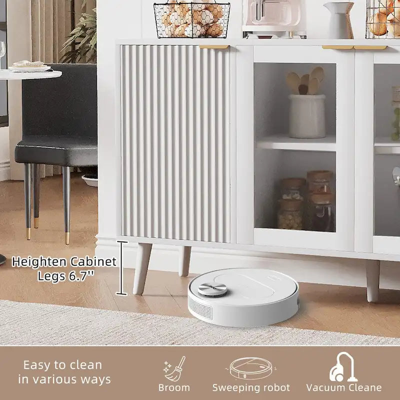 Credenza/Mobile Buffet Mid-Century Bianco e Nero con 4 Ante in Vetro, Armadietto Monofamiliare