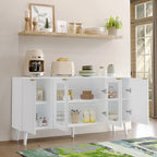 Credenza/Mobile Buffet Mid-Century Bianco e Nero con 4 Ante in Vetro, Armadietto Monofamiliare