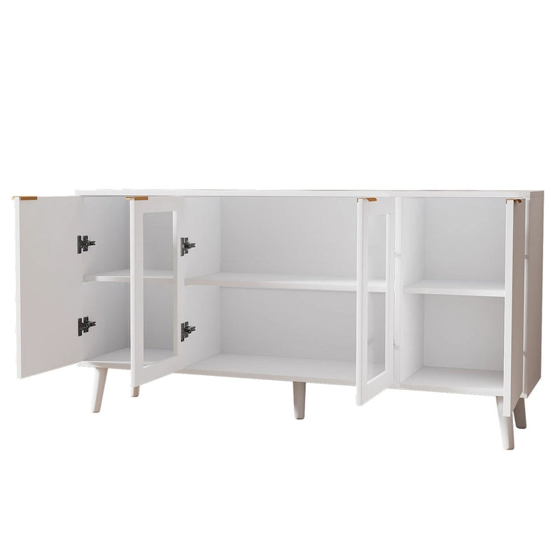 Credenza/Mobile Buffet Mid-Century Bianco e Nero con 4 Ante in Vetro, Armadietto Monofamiliare