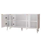 Credenza/Mobile Buffet Mid-Century Bianco e Nero con 4 Ante in Vetro, Armadietto Monofamiliare