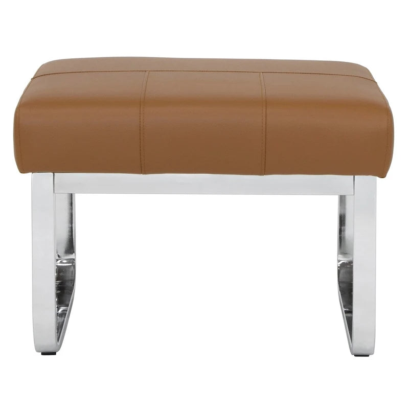 Poggiapiedi rettangolare in pelle rigenerata con gambe cromate, moderno, 1 persona – Marrone / Grigio / Nero