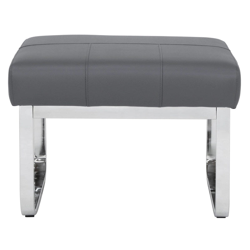 Poggiapiedi rettangolare in pelle rigenerata con gambe cromate, moderno, 1 persona – Marrone / Grigio / Nero