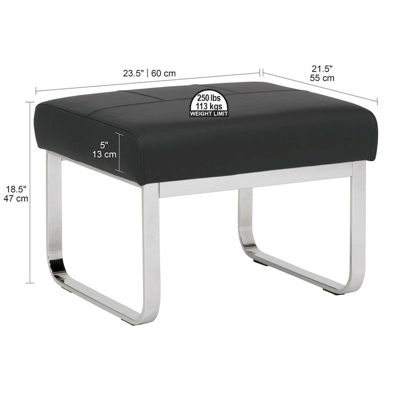 Poggiapiedi rettangolare in pelle rigenerata con gambe cromate, moderno, 1 persona – Marrone / Grigio / Nero