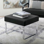 Poggiapiedi rettangolare in pelle rigenerata con gambe cromate, moderno, 1 persona – Marrone / Grigio / Nero