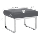 Poggiapiedi rettangolare in pelle rigenerata con gambe cromate, moderno, 1 persona – Marrone / Grigio / Nero