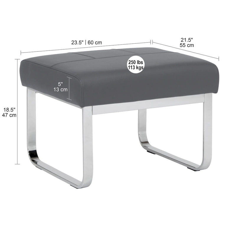 Poggiapiedi rettangolare in pelle rigenerata con gambe cromate, moderno, 1 persona – Marrone / Grigio / Nero