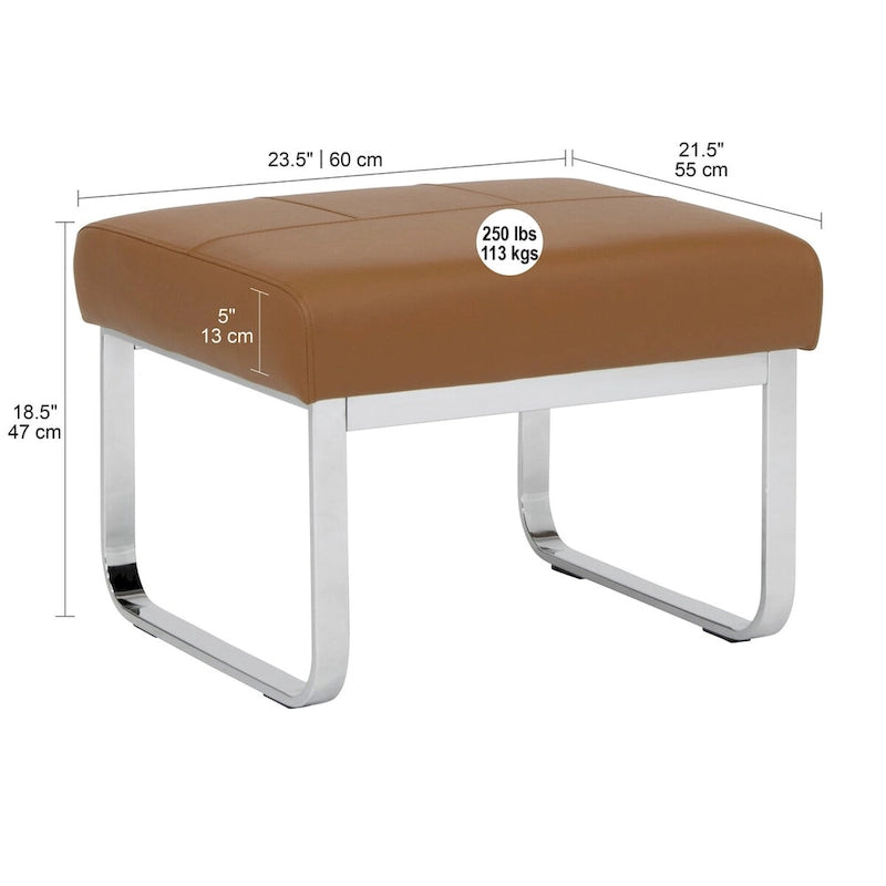Poggiapiedi rettangolare in pelle rigenerata con gambe cromate, moderno, 1 persona – Marrone / Grigio / Nero