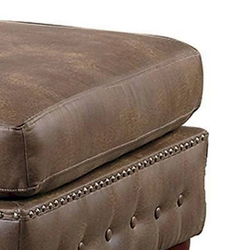 Pouf quadrato marrone, capitonné, in similpelle, monoposto