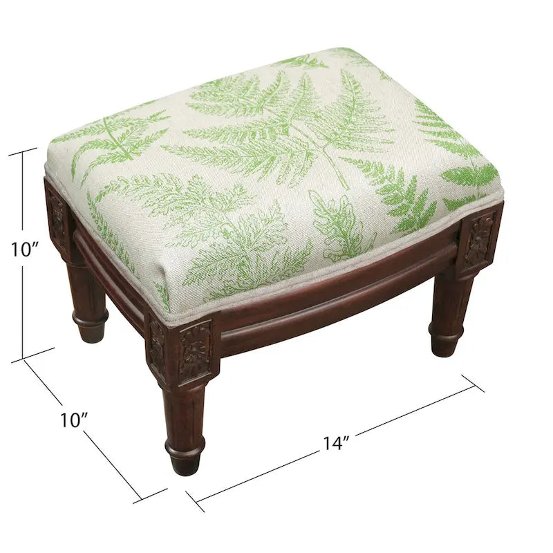Sgabello poggiapiedi Jade Green Fern, rivestito in lino, struttura in legno tinto, per 1 persona
