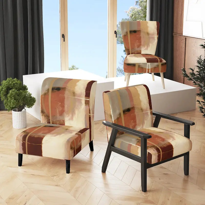 Designart  Chocolate Brown Elementary III  Upholstered Abstract Accent Chair and Modern & Contemporary Arm Chair
