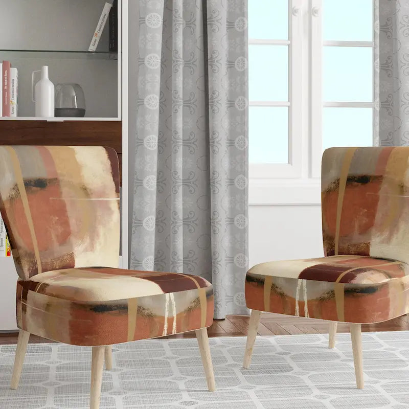 Poltrona d'Appoggio Imbottita Astratta Marrone e Beige, Stile Moderno, 1 Posto a Sedere