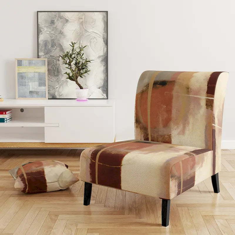 Poltrona d'Appoggio Imbottita Astratta Marrone e Beige, Stile Moderno, 1 Posto a Sedere