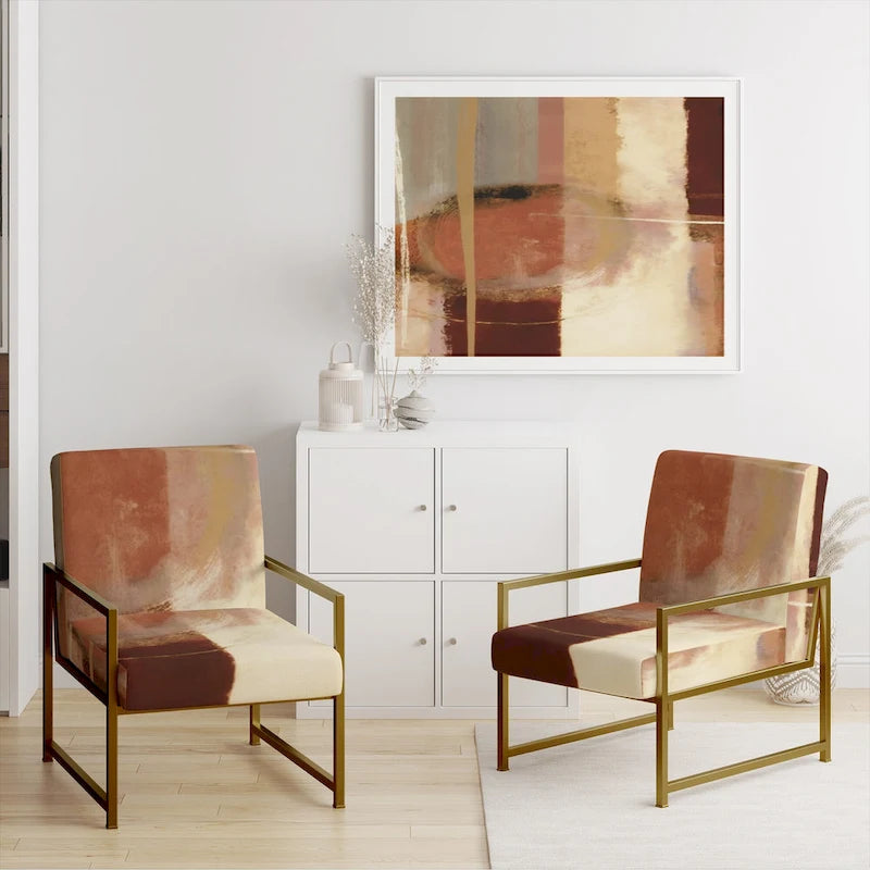 Poltrona d'Appoggio Imbottita Astratta Marrone e Beige, Stile Moderno, 1 Posto a Sedere