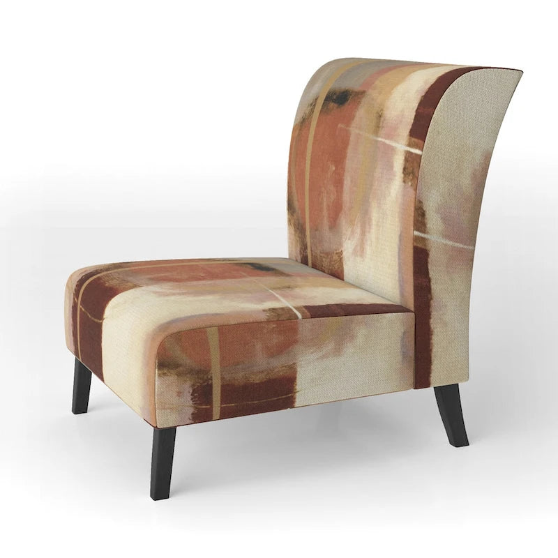 Poltrona d'Appoggio Imbottita Astratta Marrone e Beige, Stile Moderno, 1 Posto a Sedere
