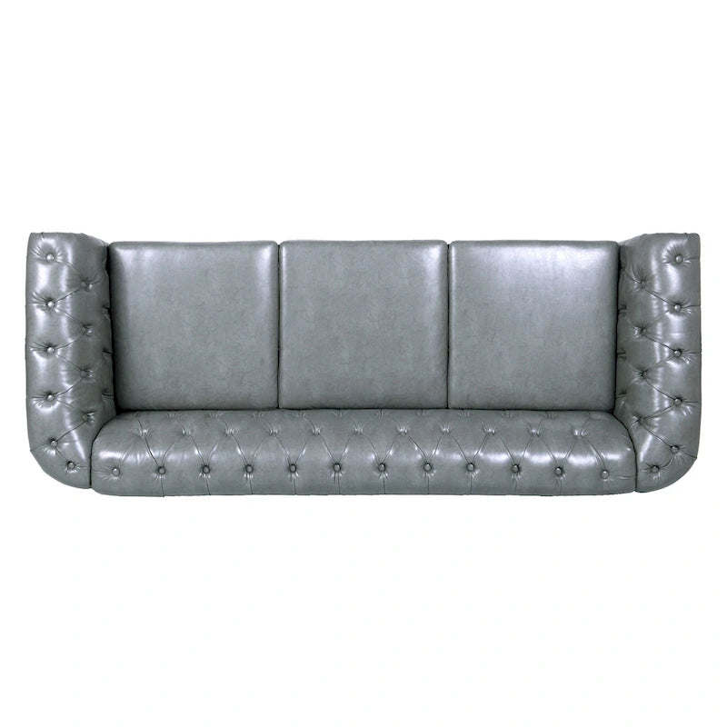 Divano a 3 posti con braccioli arrotolati, in velluto Teddy bianco/grigio